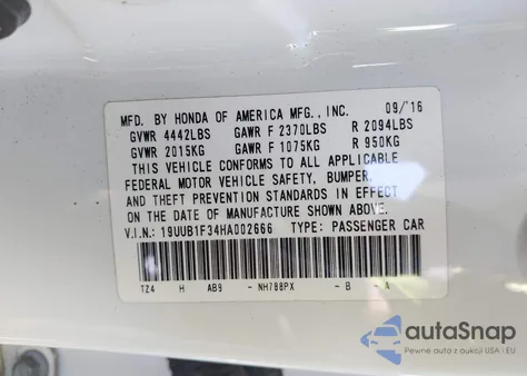 2017 Acura Tlx from USA, damaged, VIN 19UUB1F34HA002666